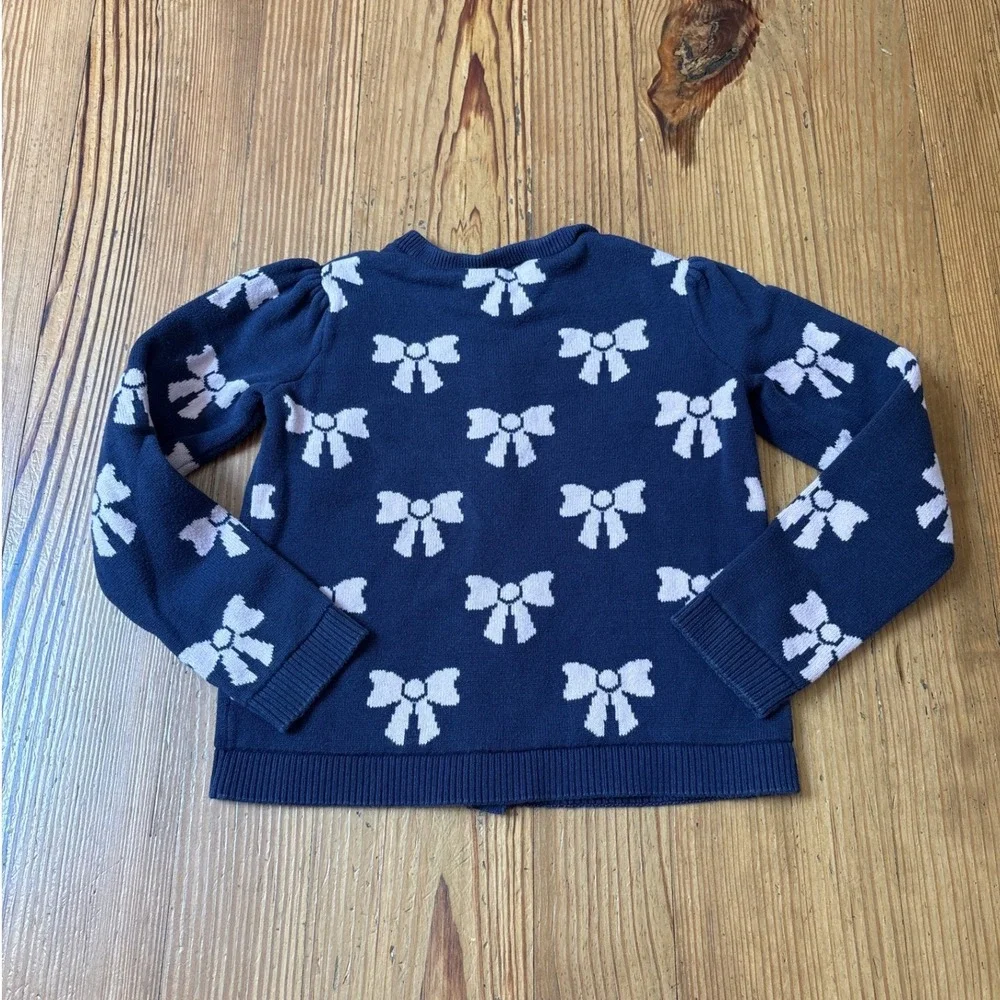 Gymboree Cardigan Kids Navy Blue Lavender Bow Knit Button Front SIZE 6